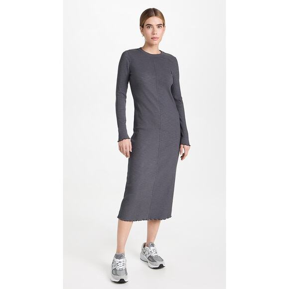 New Sweaty Betty Ribbed Long Sleeve Midi Dress in Urban Grey Size S - Picture 1 of 12
